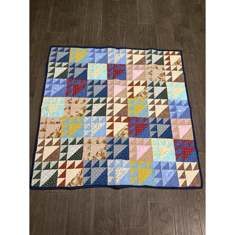 Handmade Multicolor Sunshine & Shade Squares Patchwork Lap Quilt 45 x 45"
